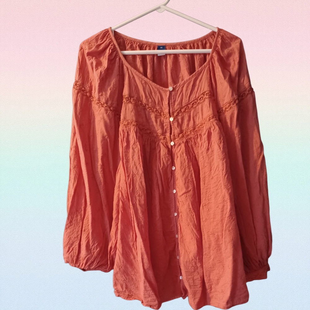 Orange Relaxed Blouse with 3/4 Sleeves
